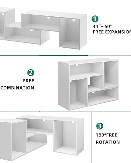 YITAHOME DIY TV Stand w/LED Strip, Modern Deformable Entertainment Center for 75/70/65/60/55/50/45 inch TVs, Gaming TV Consoles 2 Pieces Media Console Cabinet for 300lbs for Living Room, White - LeafyLoom
