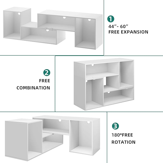 YITAHOME DIY TV Stand w/LED Strip, Modern Deformable Entertainment Center for 75/70/65/60/55/50/45 inch TVs, Gaming TV Consoles 2 Pieces Media Console Cabinet for 300lbs for Living Room, White - LeafyLoom