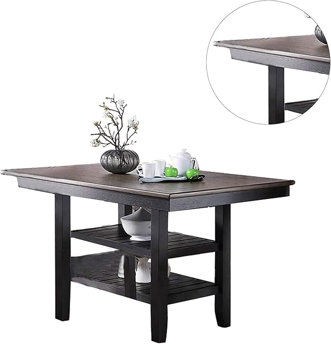 NicBex 64Inch Rectangular Dining Table,Counter Height Kitchen Table with Rubber Wood MDF Tabletop and 2 Storage Shelves for 6 to 8,Large Dining Room Table for Kitchen,Dining Living Room,Coffee - LeafyLoom