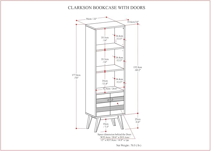 SIMPLIHOME Clarkson SOLID ACACIA WOOD 22 Inch Wide Contemporary Bookcase with Storage in Rustic Natural Aged Brown, For the Living Room, Study Room and Office - LeafyLoom