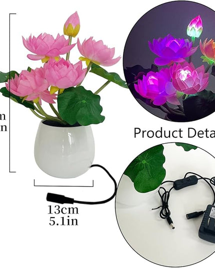 Colorful LED Lotus Flower Lamp Buddha Lamp for Cabinet Buddhist Altar - Artificial Lotus Flower Lamp for Home Living Room Desktop Decor (Colour Light) - LeafyLoom