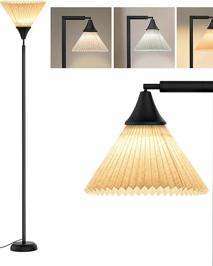 Floor Lamp for Living Room, Bendable Head Linen Shade Floor Lamps, 3 Color Temperature Footswitch Stand Light, Modern Pole Lamp for Living Room Bedroom, 9W Bulb Included - LeafyLoom