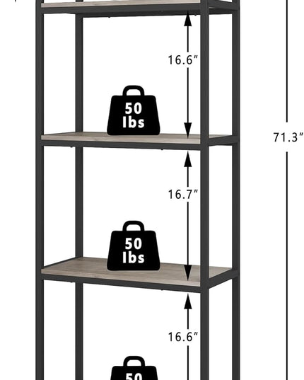 Yusong Bookshelf 4 Tier Arched Bookcase, 71.3" Tall Industrial Open Book Shelves for Living Room, Modern Freestanding Display Shelving Storage Rack Metal Frame, Office, Bedroom, Grey - LeafyLoom