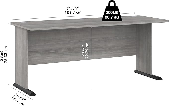 Bush Business Furniture Studio A 72W Computer Desk in Platinum Gray, 6 Foot Gaming and Work Table for Home or Professional Office - LeafyLoom