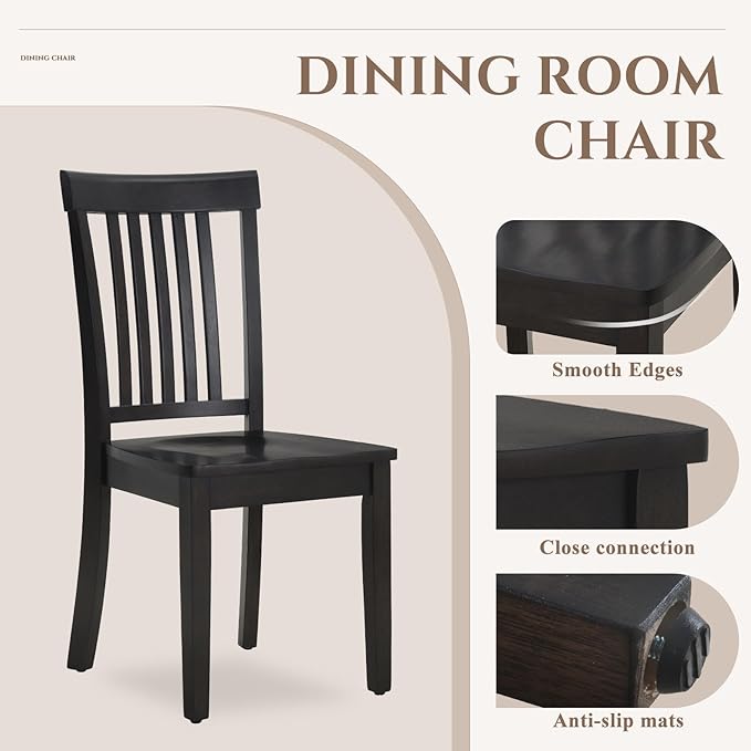 COLAMY Wooden Dining Chairs Set of 6, Spindle High Back Windsor Kitchen Side Chair, Farmhouse Dining Chairs for Kitchen and Dining Room, Dark Brown - LeafyLoom