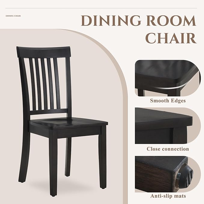 COLAMY Wooden Dining Chairs Set of 4, Spindle High Back Windsor Kitchen Side Chair, Farmhouse Dining Chairs for Kitchen and Dining Room, Dark Brown - LeafyLoom