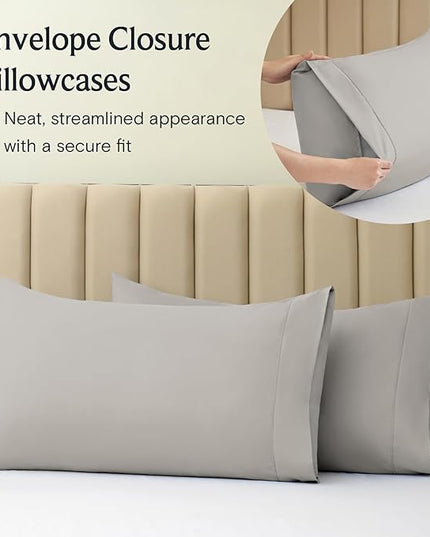 LuxClub 6 PC Queen Sheet Set, Breathable Luxury Bed Sheets, Deep Pockets 18" Eco Friendly Wrinkle Free Cooling Sheets Machine Washable Hotel Bedding Silky Soft - Light Taupe Queen - LeafyLoom