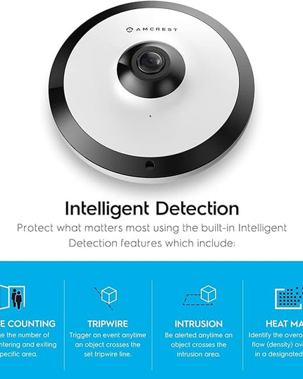 Amcrest Fisheye IP POE Camera, 360° Panoramic 5-Megapixel POE IP Camera, Fish Eye Security Indoor Camera, IVS Features and People Counting, MicroSD Recording, IP5M-F1180EW-V2 (White) Amcrest