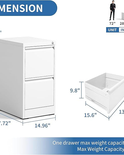 2 Drawer File Cabinet with Lock, Metal Vertical Filing Cabinets for Home Office, Steel Storage Cabinet for Hanging Legal/Letter Size Files, Assembly Required (White) - LeafyLoom