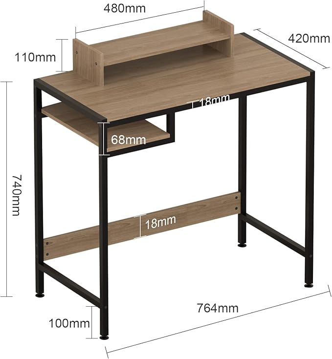 Computer Desk - 32 Inch Home Office Desk with Storage, Gaming Desk with Monitor Stand, Modern Simple Study Table, Adjustable Storage Space, Grey - LeafyLoom