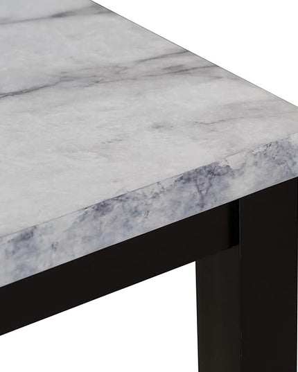 5-Piece Modern Dining Set-Rectangular Faux Marble Top Table with Comfortable Cushion Chairs for Kitchen Room, Seats 4, White - LeafyLoom