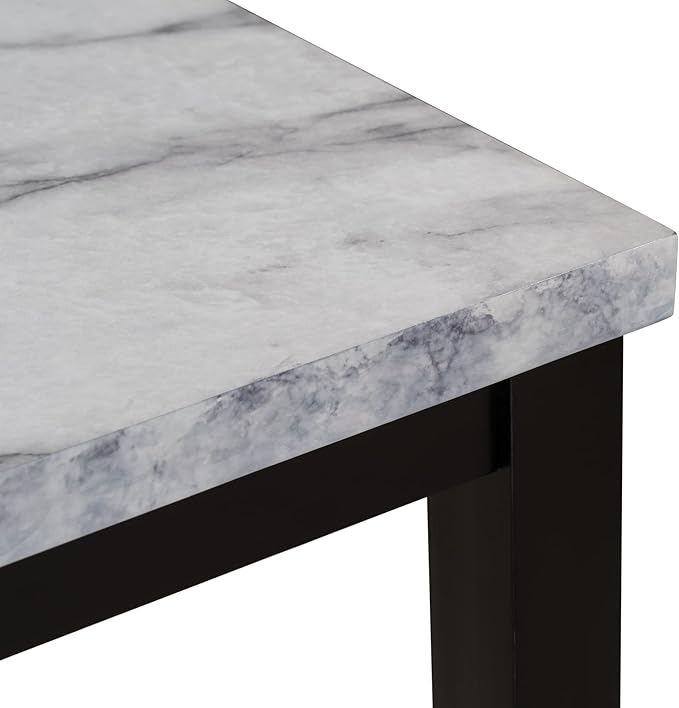 5-Piece Modern Dining Set-Rectangular Faux Marble Top Table with Comfortable Cushion Chairs for Kitchen Room, Seats 4, White - LeafyLoom