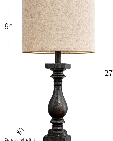 BOBOMOMO 27" Farmhouse Table Lamp Set of 2 with USB A+C for Bedroom Living Room Vintage Rustic Traditional Nightstand Bedside Lamps Retro Side Table Lamps (Black) - LeafyLoom