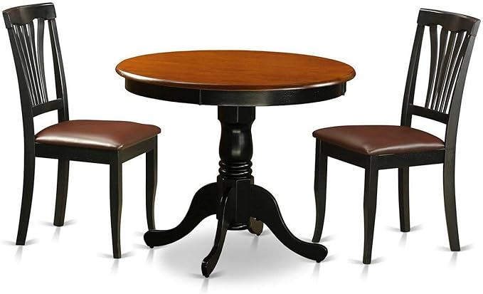 East West Furniture ANAV3-BLK-LC 3 Piece Room Furniture Set Contains a Round Kitchen Table with Pedestal and 2 Faux Leather Upholstered Dining Chairs, 36x36 Inch - LeafyLoom