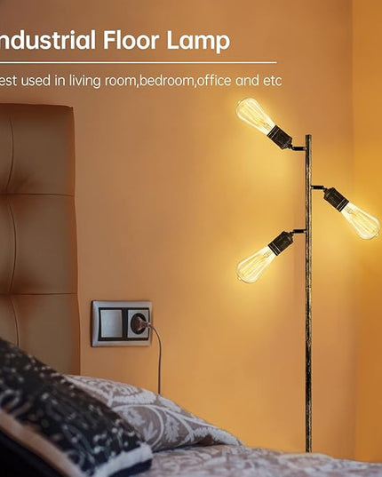 Industrial Floor Lamp, Standing Lamp, Bronze Finish Tree Floor Lamp with 3 Adjustable Rotating Lights, E26 Edison Bulb Floor Lamp for Living Room, Bedroom, Home, Office(Bulb not Included) - LeafyLoom