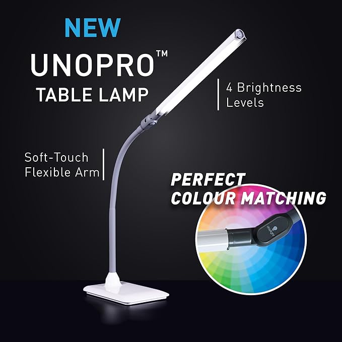 Daylight Company Uno Pro Table Lamp, Standing Lamp for Living Room, Bedroom, Salon, Office, Touch Control, Flexible Arm, Sleek Design, Multipurpose - LeafyLoom