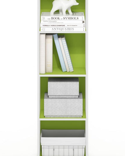 Furinno Luder Bookcase / Book / Storage, 4-Tier Cube, Green/White - LeafyLoom