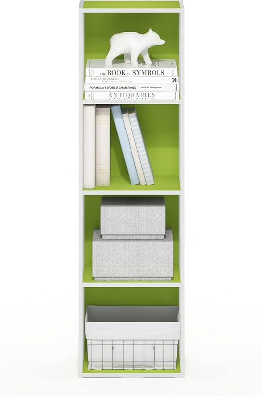 Furinno Luder Bookcase / Book / Storage, 4-Tier Cube, Green/White - LeafyLoom