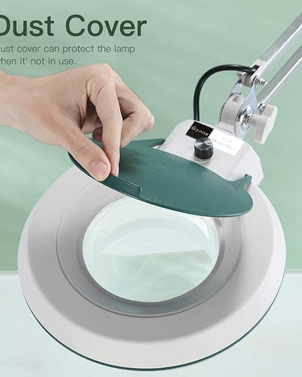 Magnifying Lamp with Clamp,Dimmable 10X Magnifier lamp, 5 Inches Magnifier Glass, Adjustable Stainless Steel Lamp Arm for Reading,Craft,Knitting (Green Cover) - LeafyLoom