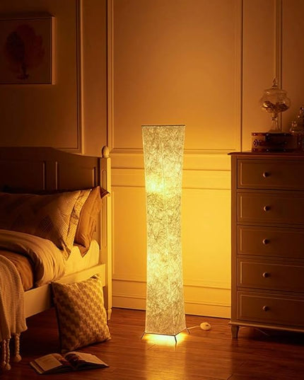LEONC 52" Inch LED Floor Lamp with Fabric Shade & 2 Bulbs for Bedroom Living Room Warm Atmosphere (Slim Size: 7.8 x 7.8 x 52-Inch) - LeafyLoom