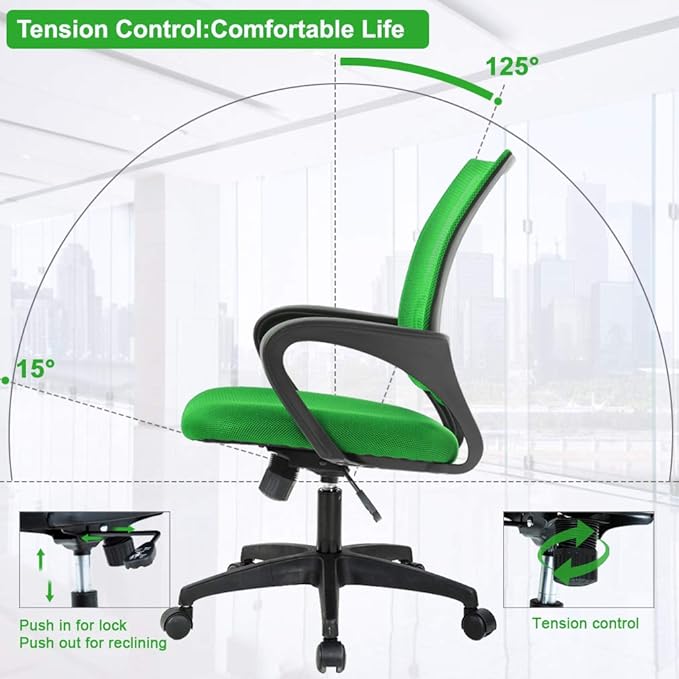 BestOffice Home Office Chair Ergonomic Desk Chair Mesh Computer Chair with Lumbar Support Armrest Executive Rolling Swivel Adjustable Mid Back Task Chair,Green - LeafyLoom