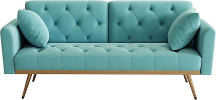 NicBex Sectional Couch Sofa with Throw Pillows Velvet Sofa Bed Cloud Couch for Living Room Furniture Sets with Metal Legs, Modular Sofa for Living Room, Bedroom, Apartment,68.3" L, Baby Blue - LeafyLoom