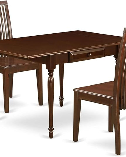 East West Furniture Monza 3 Piece Modern Set Contains a Rectangle Wooden Table with Dropleaf and 2 Kitchen Dining Chairs, 36x54 Inch, Mahogany - LeafyLoom