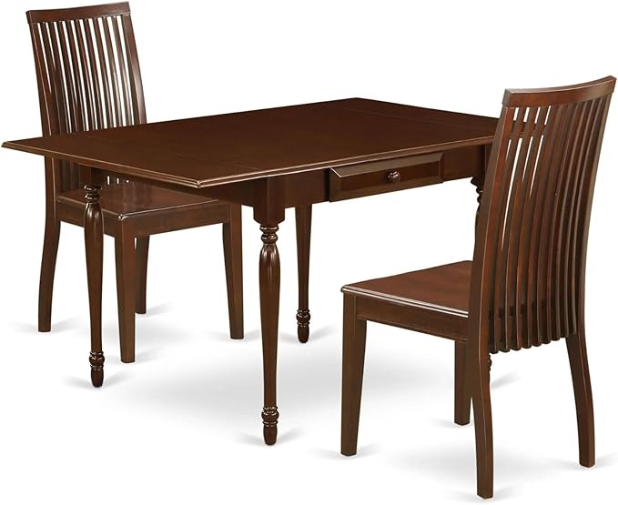 East West Furniture Monza 3 Piece Modern Set Contains a Rectangle Wooden Table with Dropleaf and 2 Kitchen Dining Chairs, 36x54 Inch, Mahogany - LeafyLoom