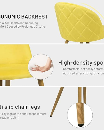 FurnitureR Upholstered Velvet Dining Chair Mid Back Armless with Wood Legs for Home Kitchen Bedroom Living Room, Set of 2, Yellow - LeafyLoom