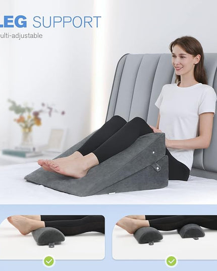 OasisSpace 4 PCS Bed Wedge Pillow Set, Orthopedic Foam Pillow for Back, Leg and Knee Pain Relief, Adjustable Triangle Pillow for Sleeping, Acid Reflux, GERD, Snore, Relax - LeafyLoom