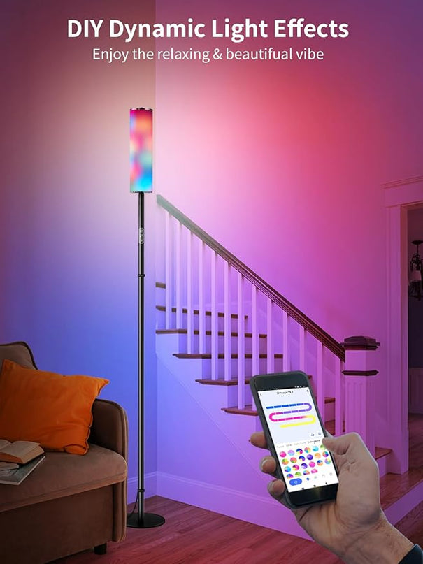 chiphy RGB Floor Lamp, 75'' Color Changing Floor Lamp, LED Cylinder Floor Lamp Alexa Lamp APP Control, Music Sync DIY Mode, 18W 1600 Lumen Modern Lamp for Living Room Bedroom Gaming Room Party - LeafyLoom