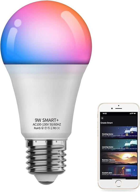 Smart Light Bulb, WiFi & Bluetooth 5.0, A19 E26 800LM Color Changing Light Bulb, Warm to Cool White, Dimmable LED Lights, App Control, UL Listed, No Hub Required, Works with Alexa Google Home Vanance