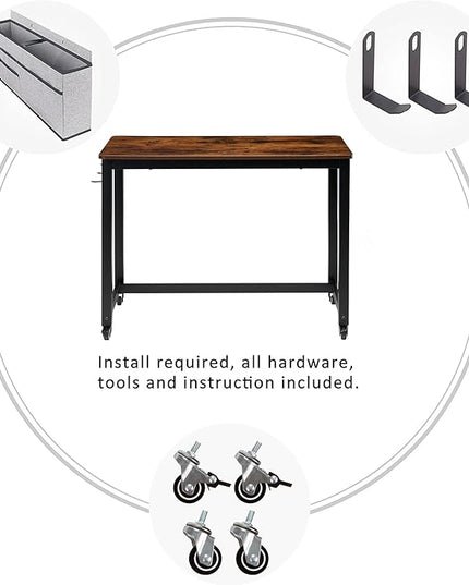 AHB 55" Rolling Computer Desk with 4 Smooth Wheels, Simple Style Mobile Writing Desk Home Office Study Table Movable Workstation with Metal Frame - LeafyLoom