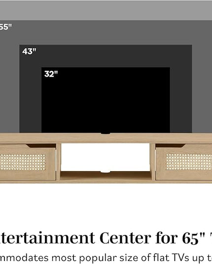 Walker Edison Modern Rattan Flip-Down-Door Wall-Mounted Floating Stand for TVs up to 65 Inche, 58 Inch, Coastal Oak - LeafyLoom