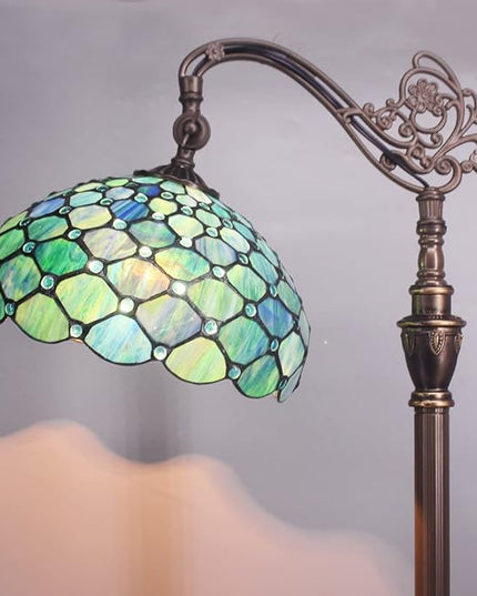 Tiffany Floor Lamp Stained Glass Lamp 18X12X67 Inch Angle Adjustable Arched Gooseneck Antique Reading Light (Sea Blue Pearl) - LeafyLoom