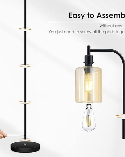 Industrial Floor Lamp, Standing Lamp with Gold Glass Lampshade, 6W LED Bulb Included, Modern Floor Lamp with Foot Switch, Bright LED Floor Lamp for Living Room and Bedroom, Office, Simple Style - LeafyLoom