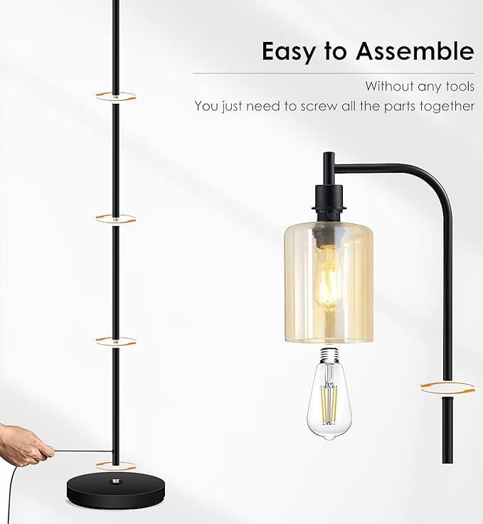 Industrial Floor Lamp, Standing Lamp with Gold Glass Lampshade, 6W LED Bulb Included, Modern Floor Lamp with Foot Switch, Bright LED Floor Lamp for Living Room and Bedroom, Office, Simple Style - LeafyLoom