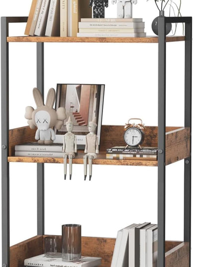 Bookshelf, 3 Tier Industrial Small Book Shelf, Small Storage Bookcase with Organizer, Freestanding Open Shelf for Small Spaces, Bedroom, Living Room, Retro Brown BS70FB - LeafyLoom
