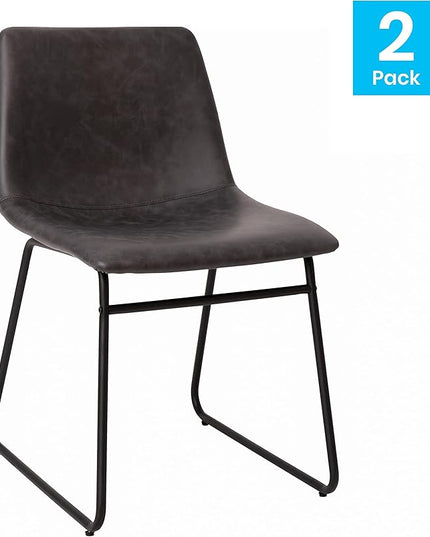 Flash Furniture Butler 18 Inch Commercial Grade LeatherSoft Dining Table Height Chair, Mid-Back Black Sled Base with Dark Gray LeatherSoft Upholstery, Set of 2 - LeafyLoom