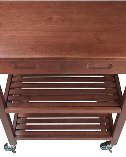 Winsome 94734 Jonathan 2 Drawer Rolling Kitchen Cart in Walnut - LeafyLoom