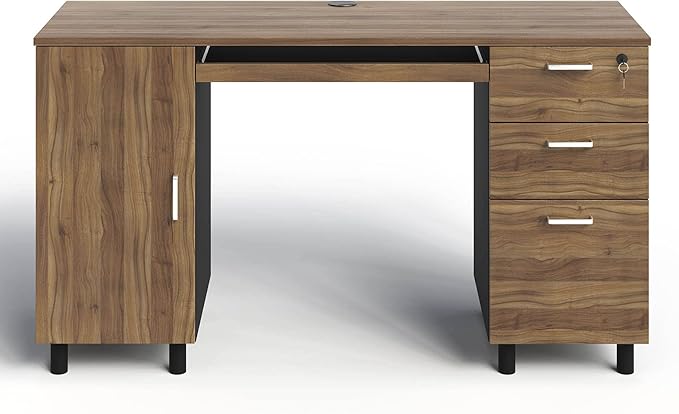 Modern Design By Crafts & comfort Venice Computer Desk - Office Desk with 3 Drawers & CPU Storage Cabinet - Laptop Workstation with Keyboard Tray & Cable Hole - Home & Office Supplies -Cass/black - LeafyLoom
