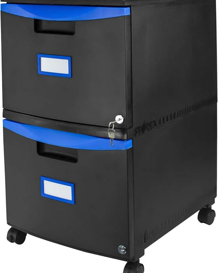 Storex 61314A01C File Cabinet, 1-Pack, Black/Blue - LeafyLoom