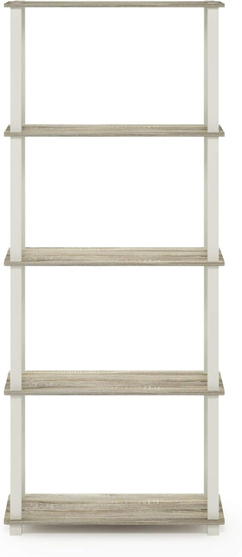 Furinno Turn-N-Tube 5-Tier Multipurpose Shelf / Display Rack / Storage Shelf / Bookshelf, Square Tubes, Sonoma Oak/White - LeafyLoom
