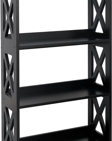 Black Bookshelf, Natural Wood Bookshelf, 4 Tier Bookcase, Open Bookshelf, bookshelves Freestanding Display Storage Shelves for Bedroom, Living Room and Office (Black) - LeafyLoom