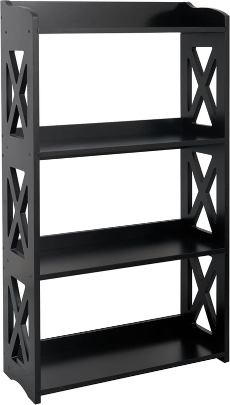 Black Bookshelf, Natural Wood Bookshelf, 4 Tier Bookcase, Open Bookshelf, bookshelves Freestanding Display Storage Shelves for Bedroom, Living Room and Office (Black) - LeafyLoom