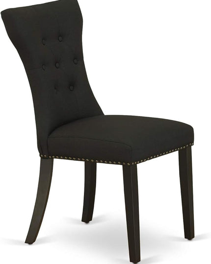 East West Furniture ESGA3-BCH-24 Eden 3 Piece Kitchen Set for Small Spaces Contains a Round Dining Room Table with Pedestal and 2 Linen Fabric Padded Chairs, 30x30 Inch, Black & Cherry - LeafyLoom