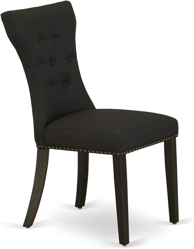 East West Furniture ESGA3-BCH-24 Eden 3 Piece Kitchen Set for Small Spaces Contains a Round Dining Room Table with Pedestal and 2 Linen Fabric Padded Chairs, 30x30 Inch, Black & Cherry - LeafyLoom