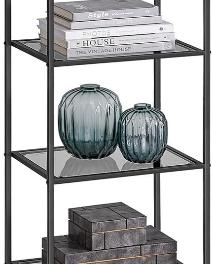 VASAGLE Bookcase, 6-Tier Bookshelf, Slim Shelving Unit for Bedroom, Bathroom, Home Office, Tempered Glass, Steel Frame, Ink Black and Slate Gray ULGT500G01 - LeafyLoom