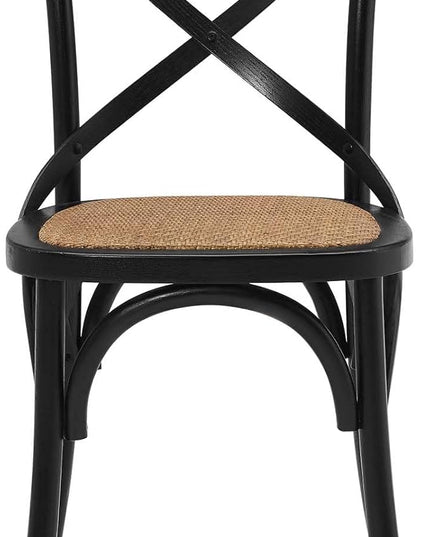 Modway Gear Rustic Modern Farmhouse Elm Wood Rattan Two Dining Chairs in Black - LeafyLoom