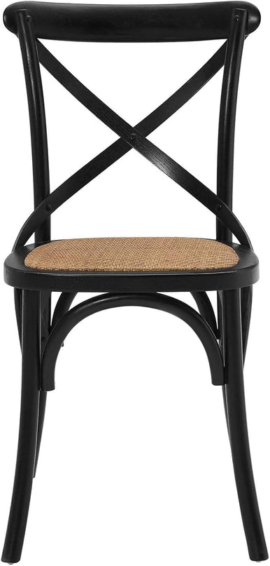 Modway Gear Rustic Modern Farmhouse Elm Wood Rattan Two Dining Chairs in Black - LeafyLoom